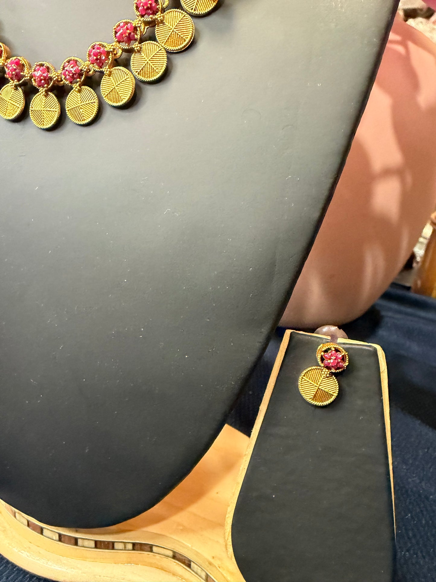 Indian Necklace & Earrings Ruby Pink Addiyal Jewellery Set V4