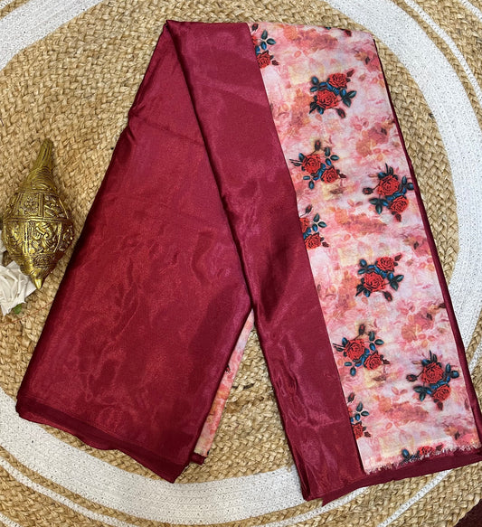 Fancy Party wear Satin Sari Indian Casual Pink Saree S105