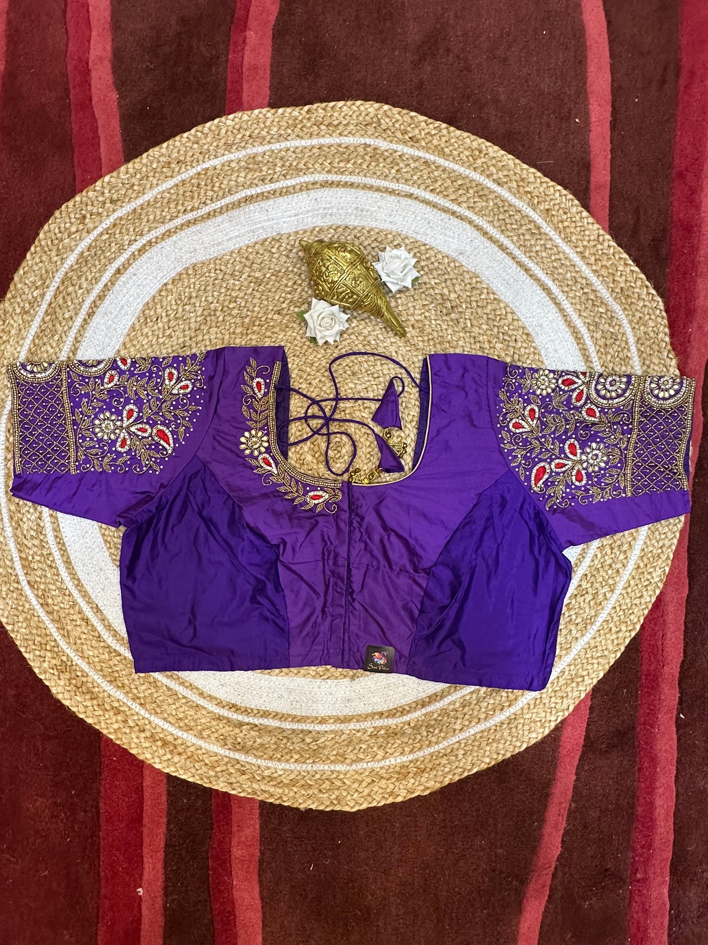 50” Size 20 Aari Worked Sari Blouse Indian Saree Top Silk purple B56