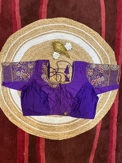 50” Size 20 Aari Worked Sari Blouse Indian Saree Top Silk purple B56