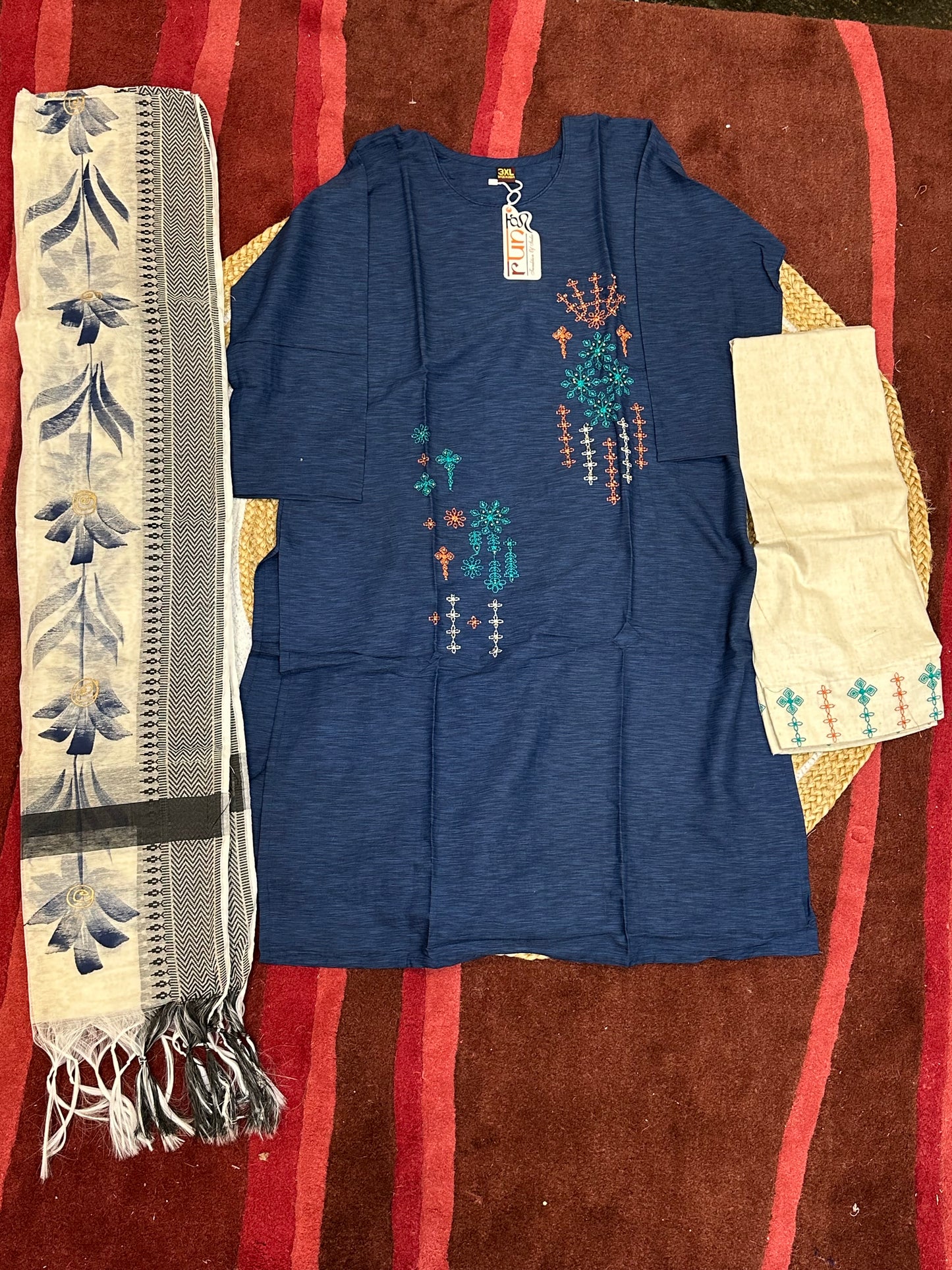 44” 2XL Indian Ladies Outfit Salwar Kameez Kurti Suit Set Blue SS16