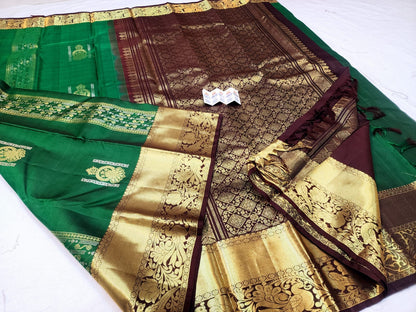 Kanchipuram Pure Silk Saree Bridal Green Kanjivaram Sari SPK259