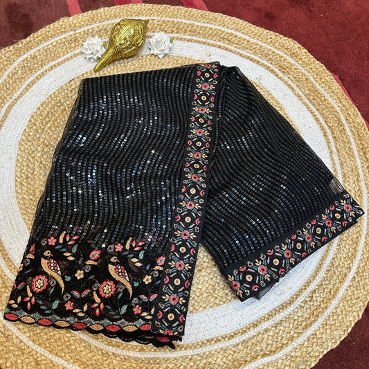 Sequins Net Sari Indian Fancy Party wear Saree Black V1