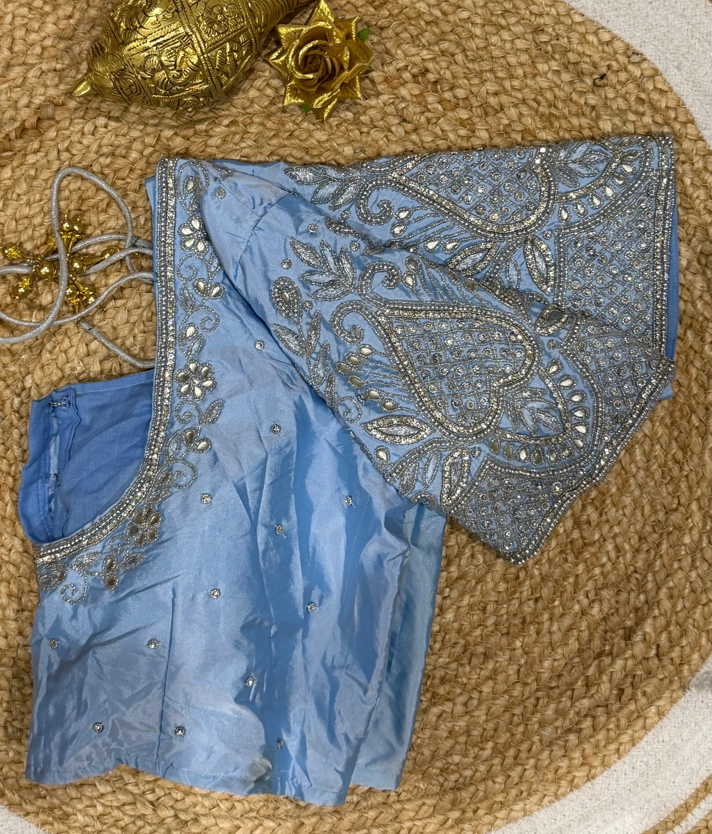 42” XL Size 12 size Aari Worked Sari Blouse Indian Saree Top Blue B164