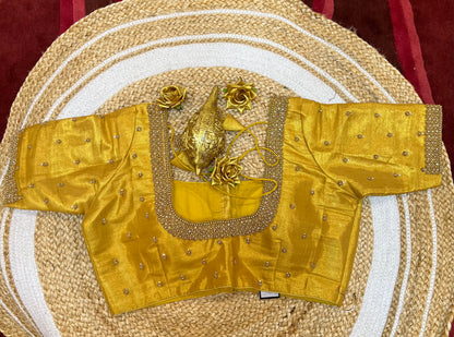 40” Aari hand Worked Sari Blouse Indian Top Choli Silk Gold B43