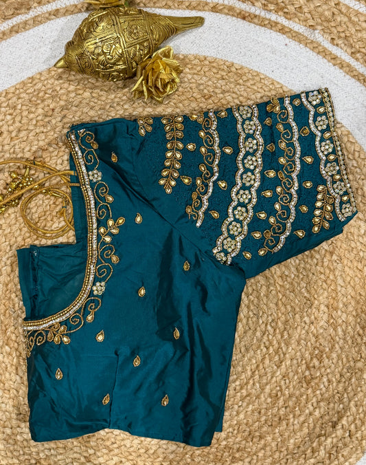 42” XL Size 12 size Aari Worked Sari Blouse Indian Saree Top Teal Blue B173