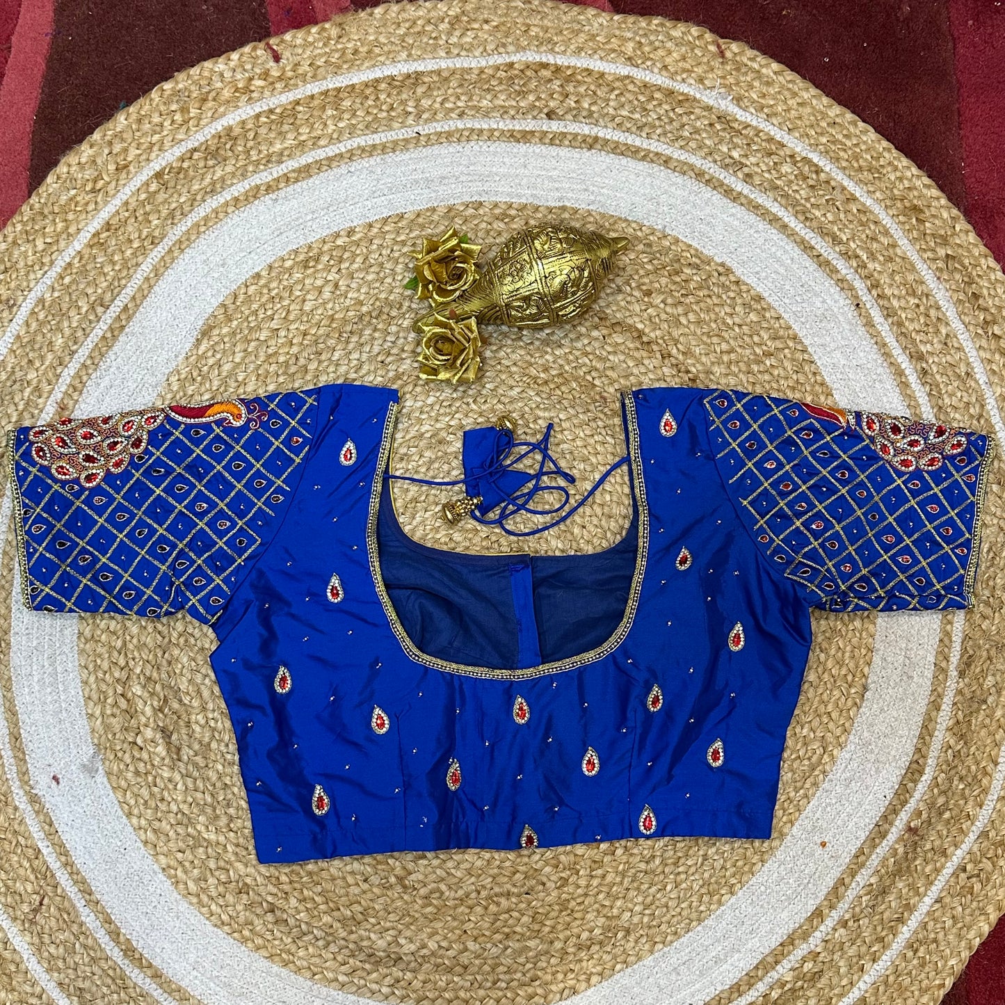 38” M Size 8 Aari Worked Sari Blouse Indian Saree Top Royal Blue B284