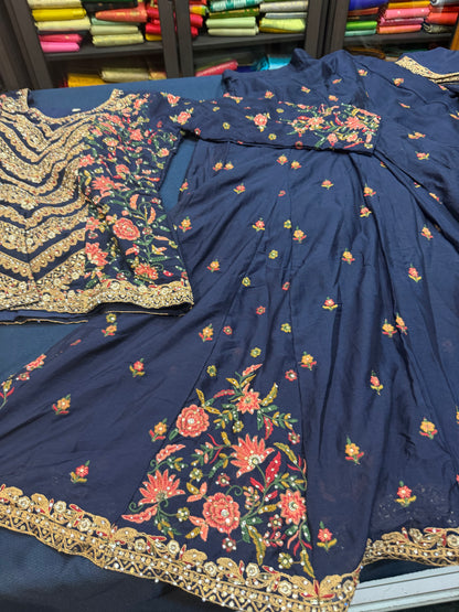 Indian Pakistani Outfit Shararas Salwar  Bollywood stylish Diwali Suit Size 44” Blue Y2