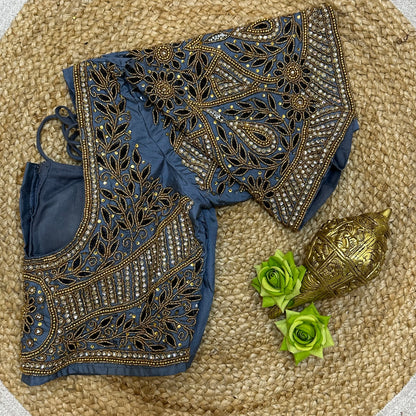 38” M Size 8 Aari Worked Sari Blouse Indian Saree Top Grey B302