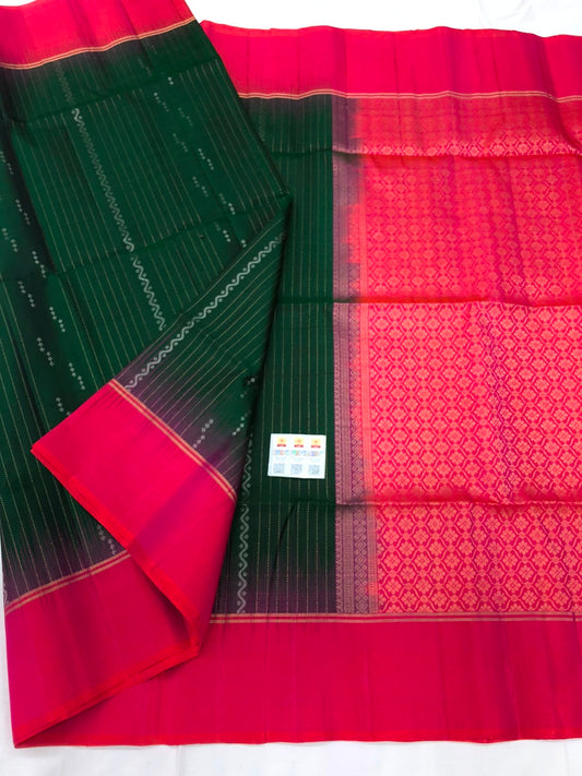 Pattu Soft Silk Indian Saree Pure Silk Sari Green Orangish Pink SS45