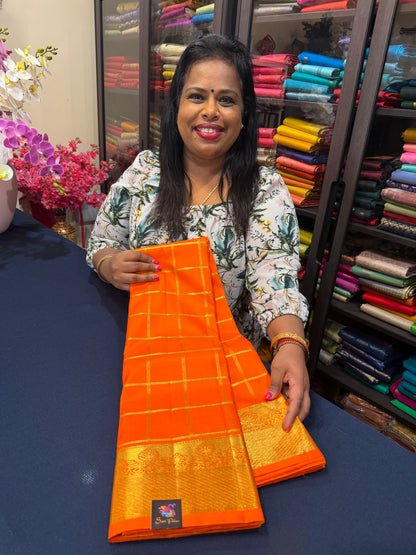 Kanchipuram Pure Silk Saree Orange Kanjivaram Sari SPK206