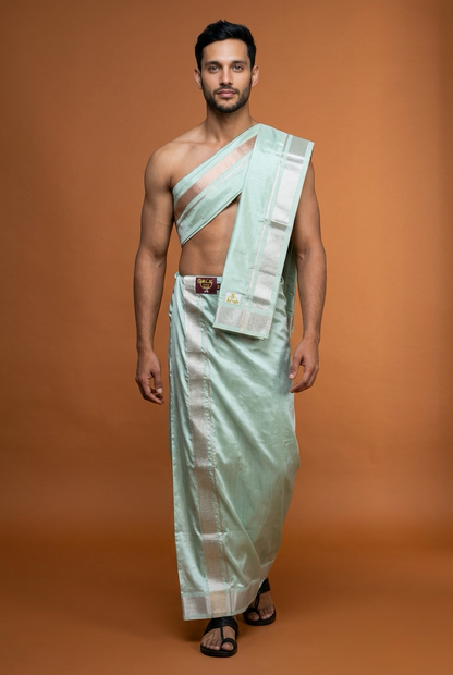 Men’s South Indian Vesti Semi Silk Vetti Dhotti Pista Green V14