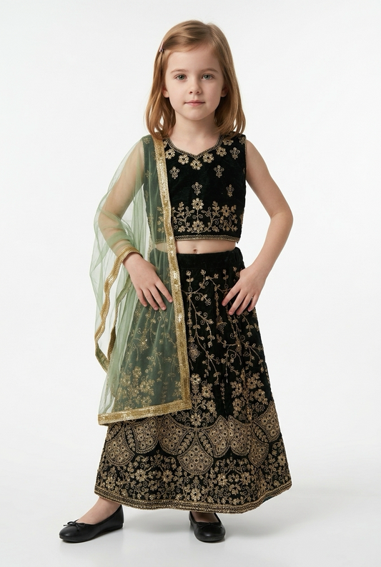 22” Size Age 3 Green Indian Lehenga Pavadai Sattai Skirt Top G79 Col 2