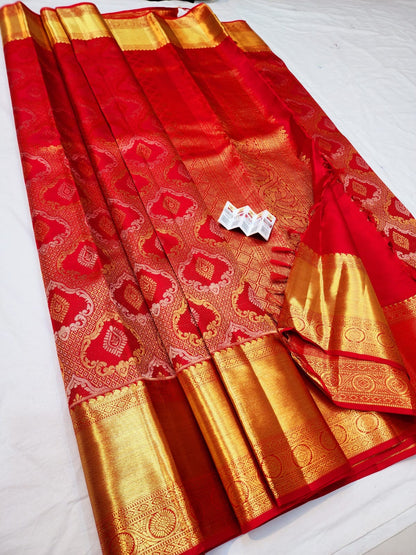1g Gold Kanchipuram Pure Silk Saree Red Bridal Kanjivaram Sari| SPK147