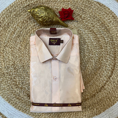 Medium Men’s South Indian Vesti Shirt Shawl Combo Semi Silk Dhotti V8