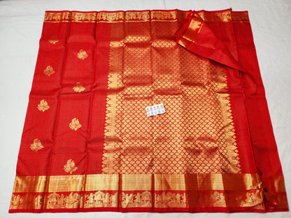Kanchipuram Pure Silk Saree Bridal Red Checkered Kanjivaram Sari SPK255