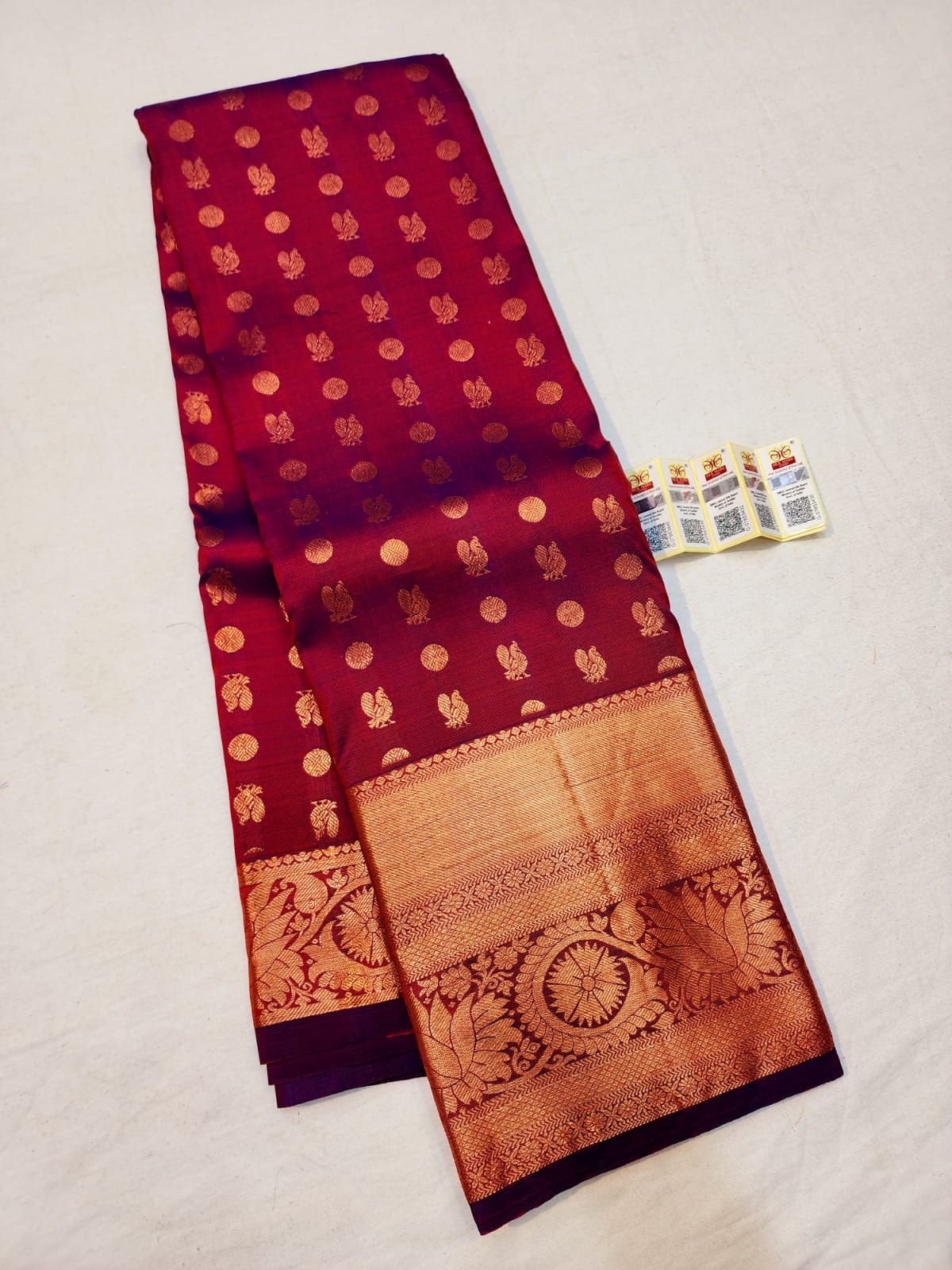 Bridal Kanchipuram Pure Silk Saree Wine Kanjivaram Sari| SPK173