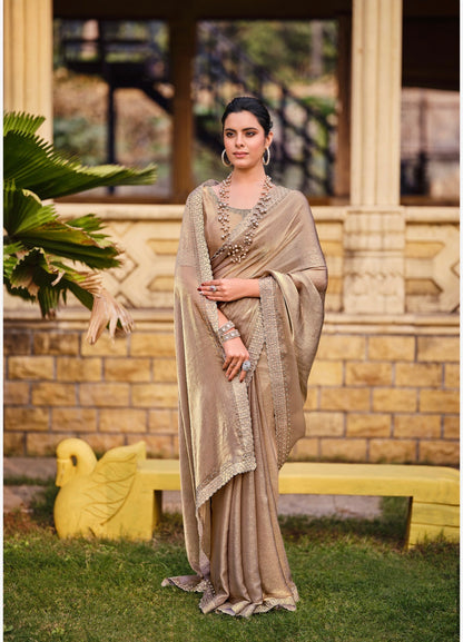 Peach Indian Fancy Party wear Saree Fendi Silk Sari S138