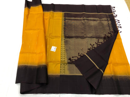 Kanchipuram Pattu Soft Silk Indian Saree Pure Silk Sari Yellow | SS18
