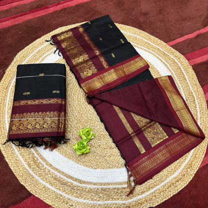 Black & Maroon Kalyani Silk Cotton Sari South Indian Saree S140