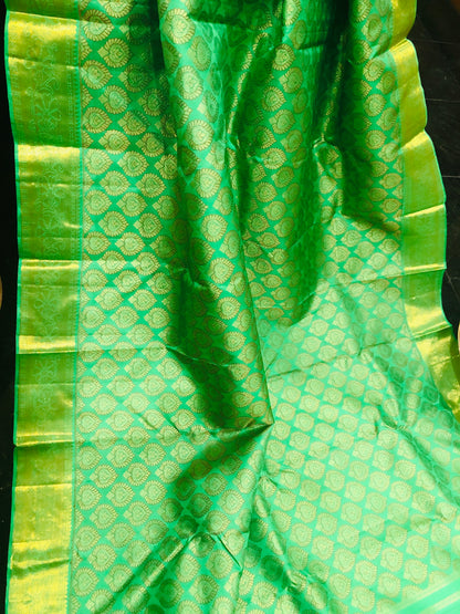 Bridal Kanchipuram Pure Silk Saree Green Kanjivaram Sari| SPK155