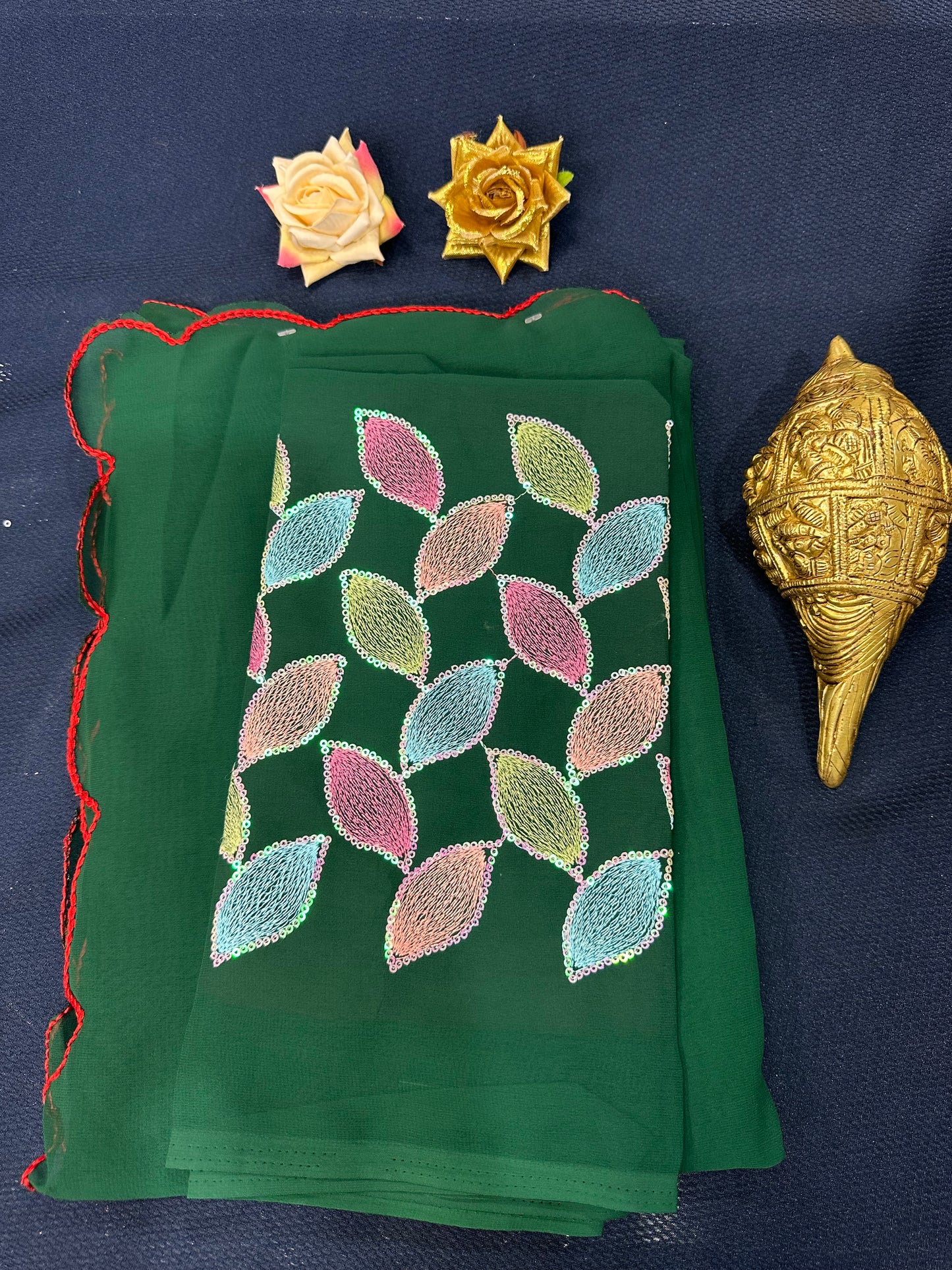 Chiffon Sari Indian Fancy Saree Green with Worked blouse material S120