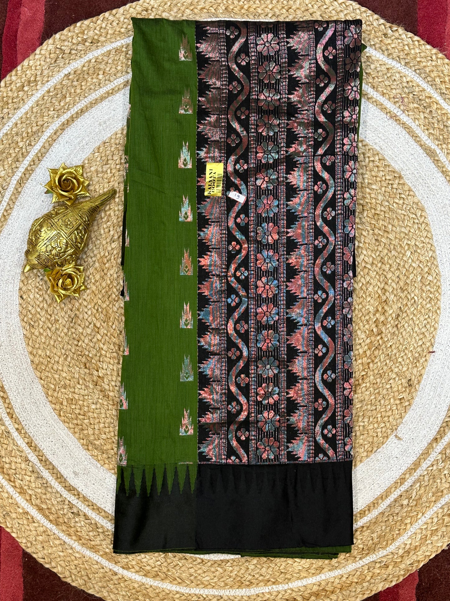 Kalyani Silk Cotton Sari Indian Saree Green & Black S49
