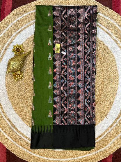 Kalyani Silk Cotton Sari Indian Saree Green & Black S49