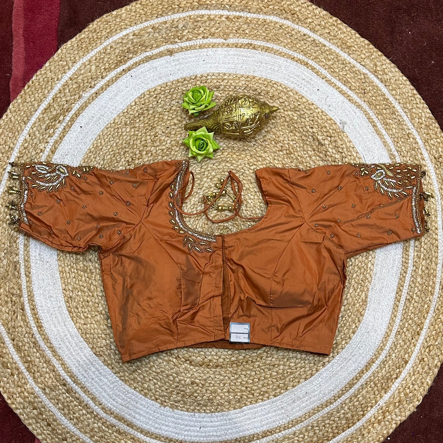 38” M Size 8 Aari Worked Sari Blouse Indian Saree Top Orange B300