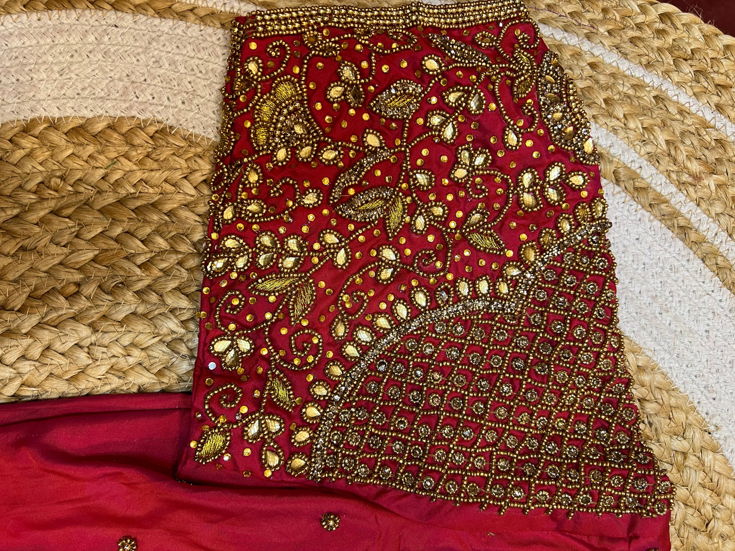 40” Bridal Aari hand Worked Sari Blouse Indian Top Choli Silk Red B39