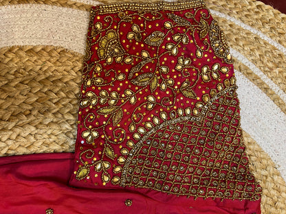 40” Bridal Aari hand Worked Sari Blouse Indian Top Choli Silk Red B39