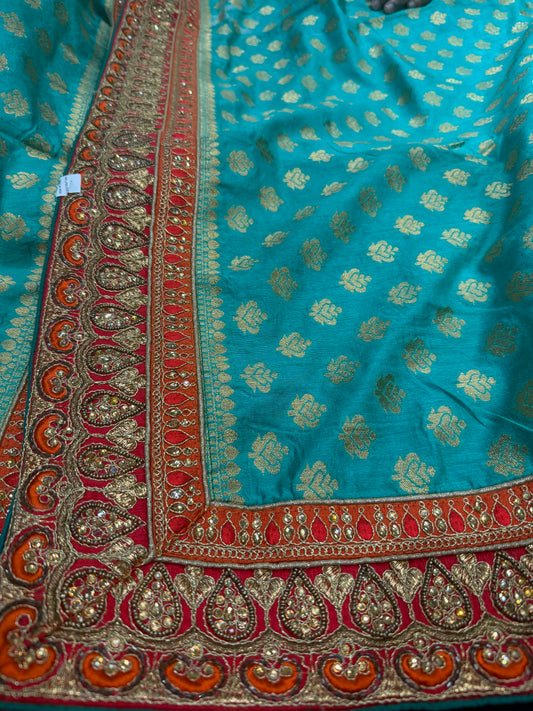 Sari Indian Fancy Party wear Saree Turquoise Green SAR5