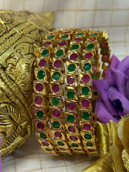 Indian Antique Impon Bangles Set Multi Hemp Stones B8