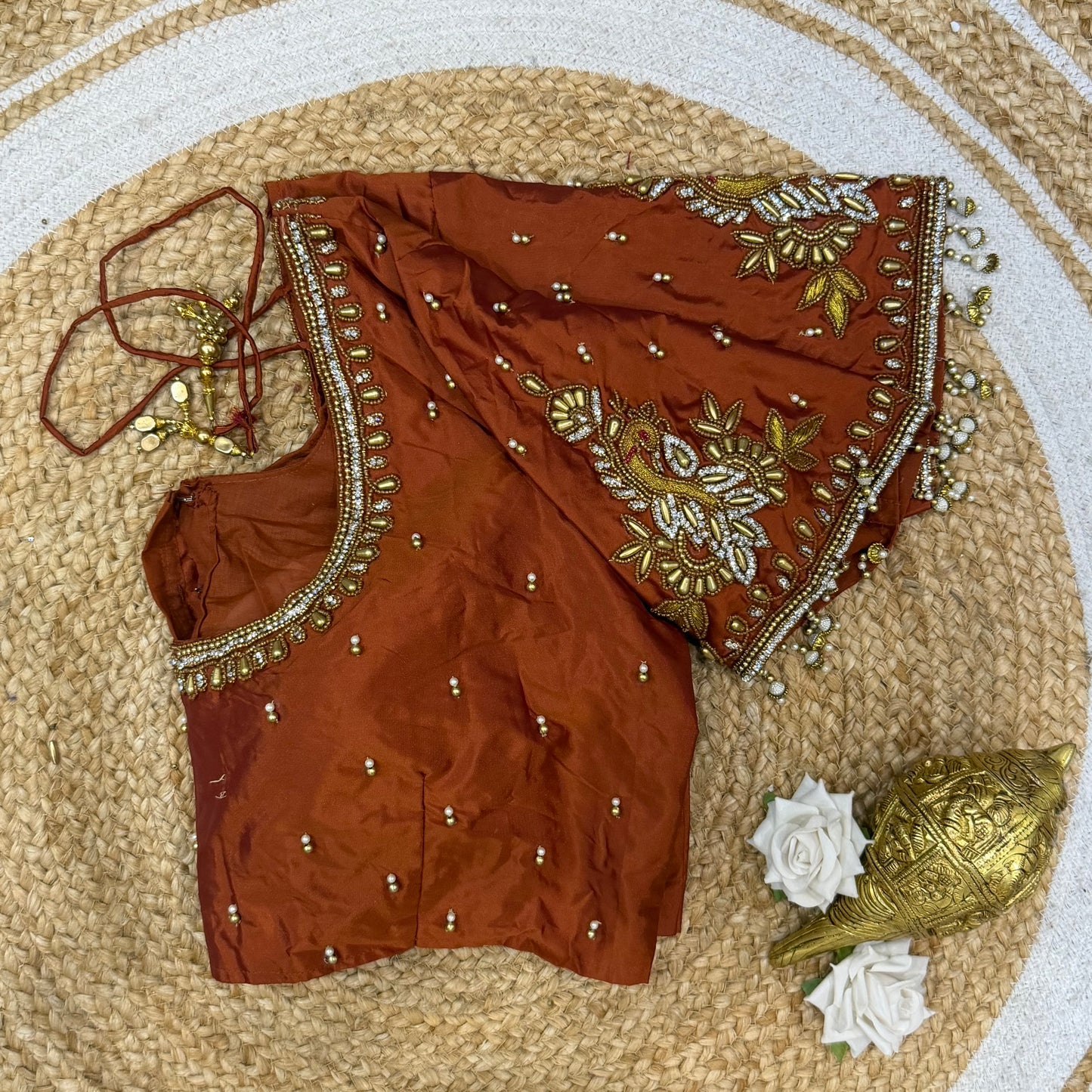 L42” XL Size 12 size Aari Worked Sari Blouse Indian Saree Top Copper B236