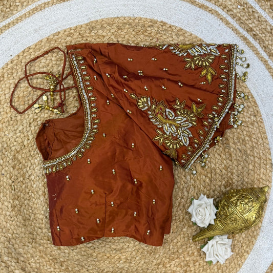L42” XL Size 12 size Aari Worked Sari Blouse Indian Saree Top Copper B236