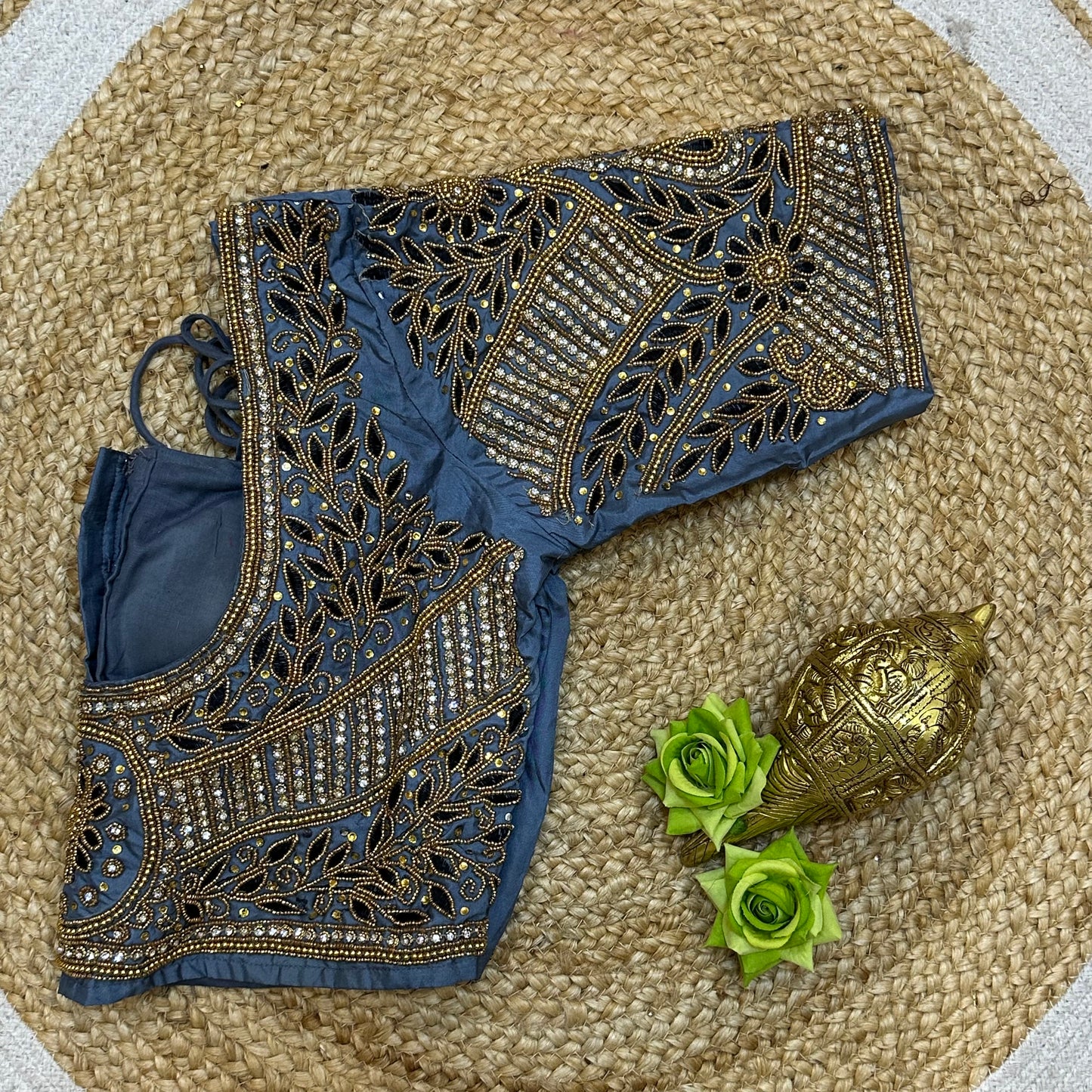 38” M Size 8 Aari Worked Sari Blouse Indian Saree Top Grey B302