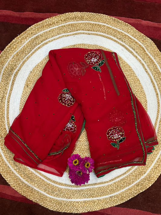 Chiffon Casual soft Sari Indian Fancy Saree Red S12