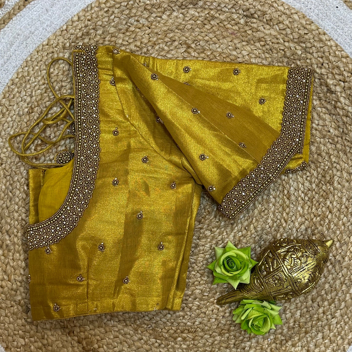 36” Small size Aari Worked Sari Blouse Indian Saree Gold B319