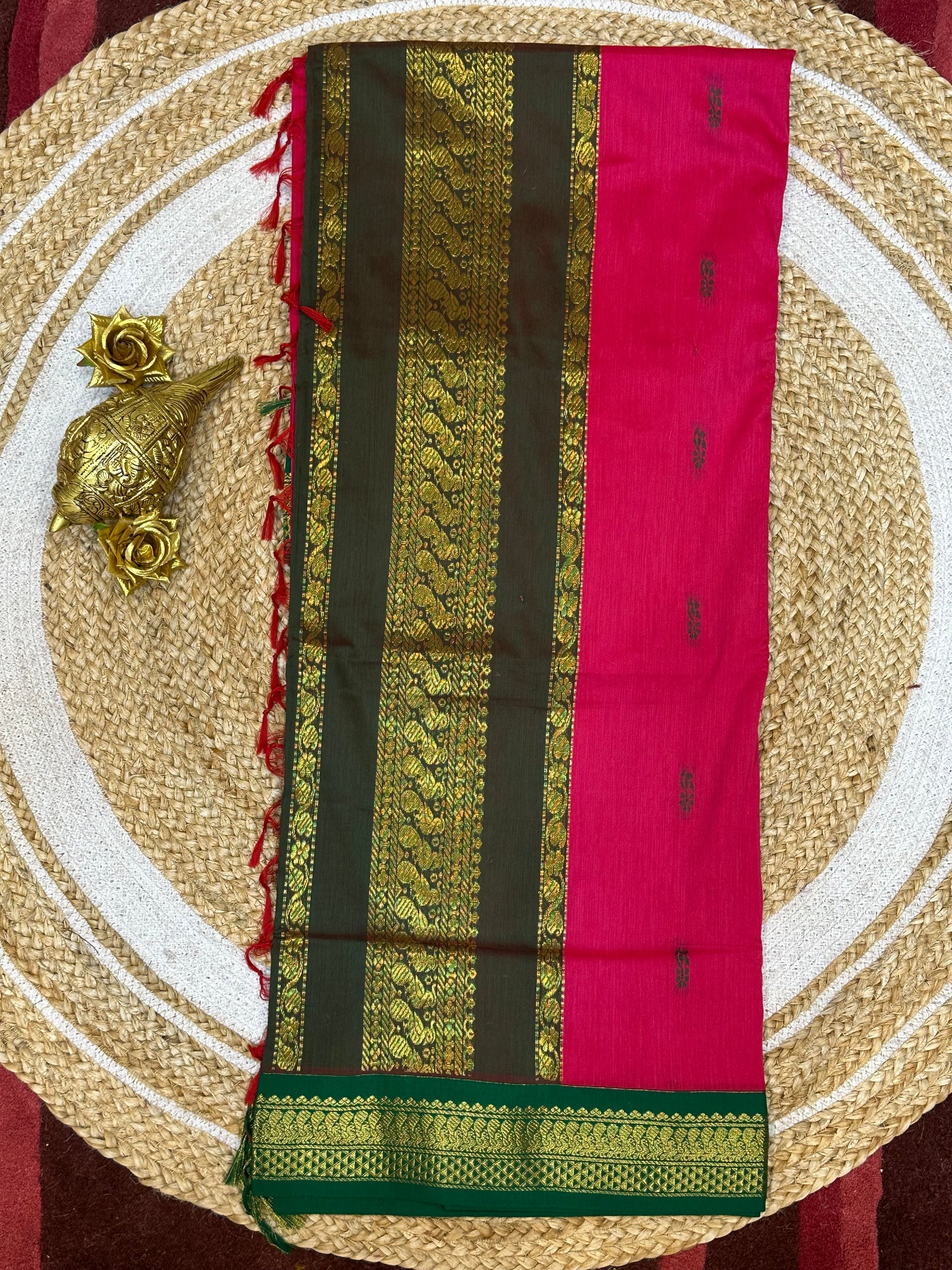 Kalyani Silk Cotton Sari Indian Saree Pink & Green S52