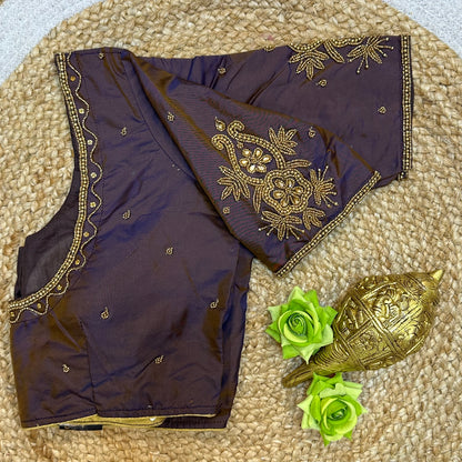38” M Size 8 Aari Sari Blouse Indian Saree Top Metallic Purple B303