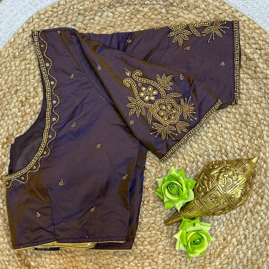 38” M Size 8 Aari Sari Blouse Indian Saree Top Metallic Purple B303