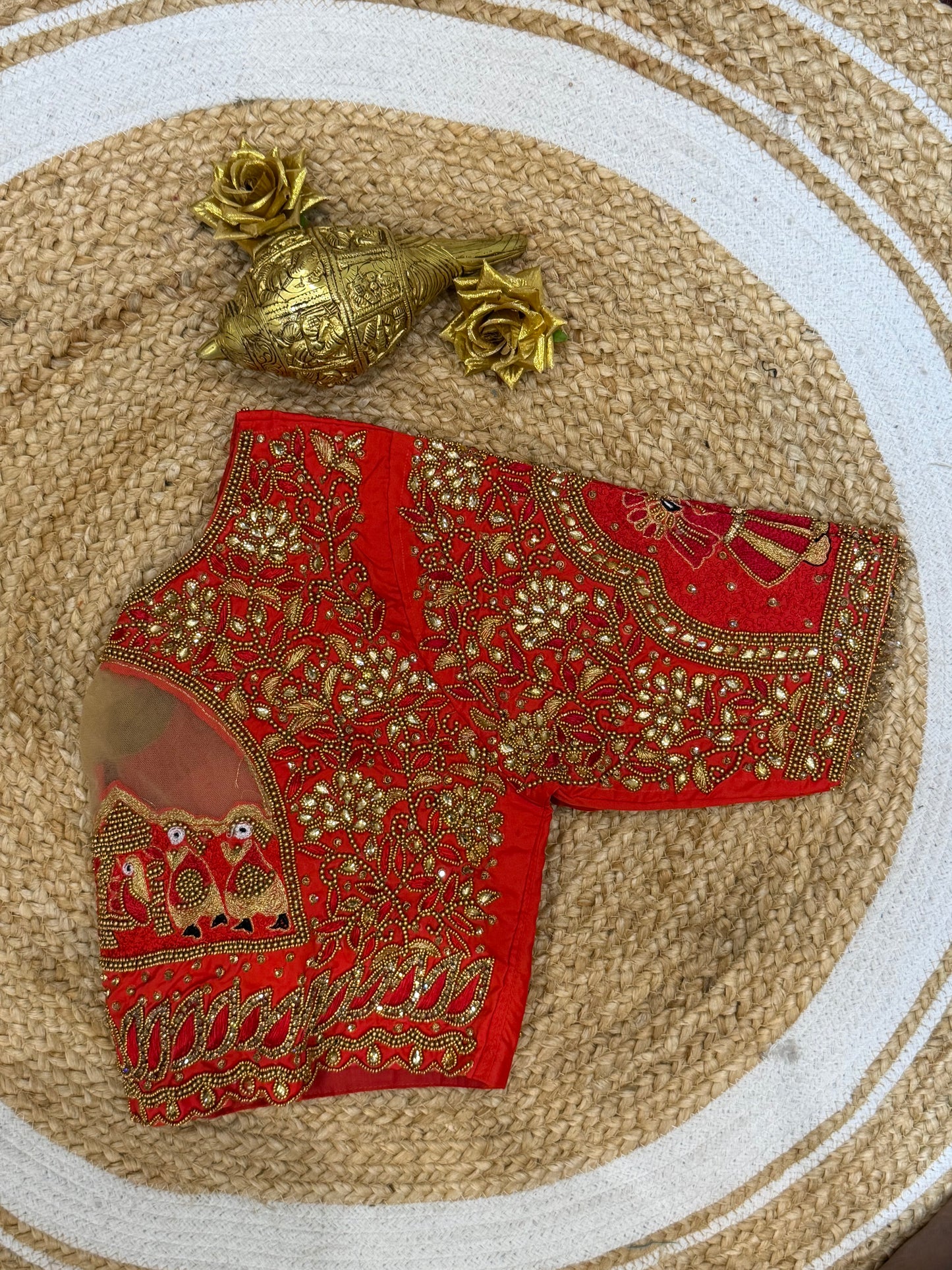 40” L Size 12 size Bridal Aari Worked Sari Blouse Indian Saree Top Red B154