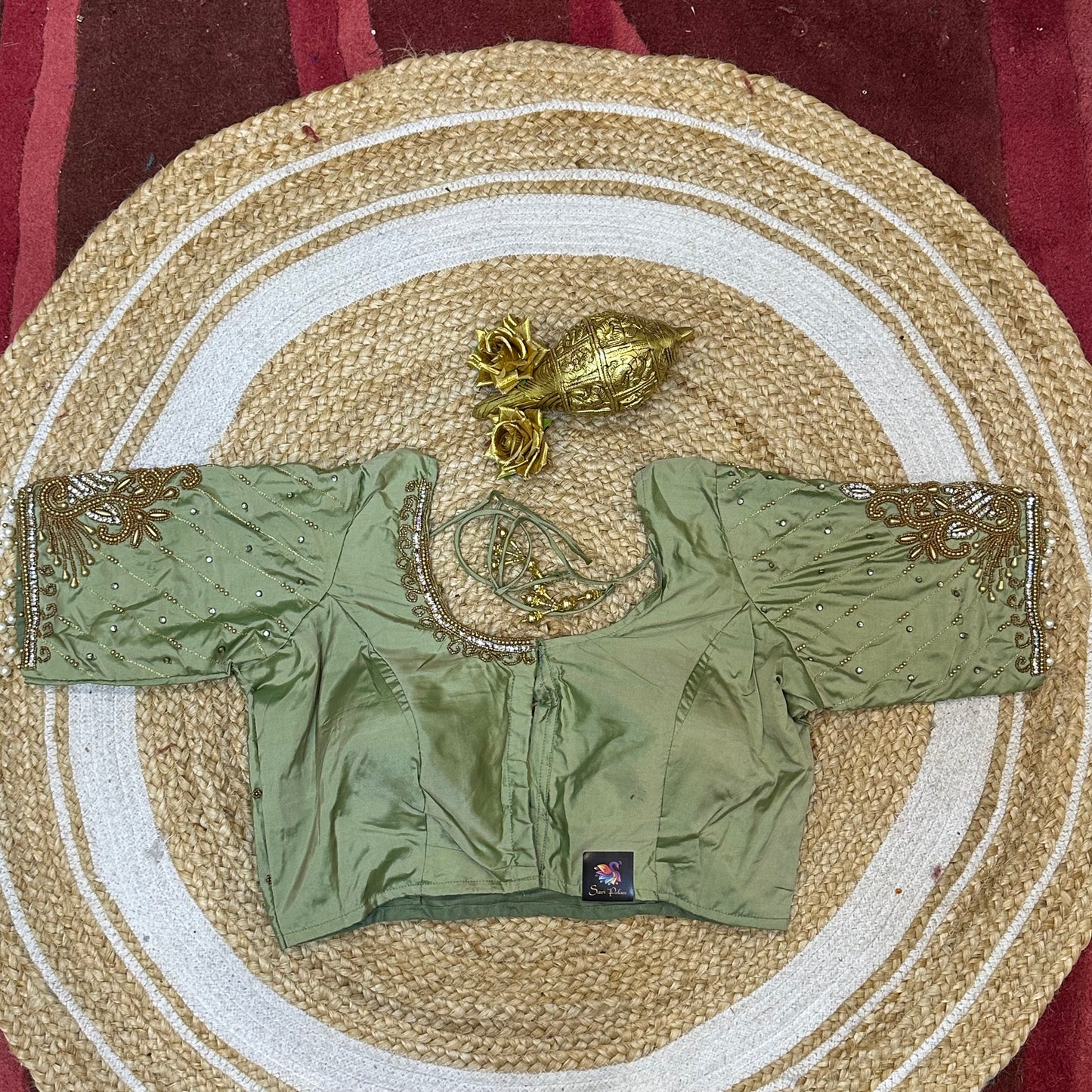 38” M Size 8 Aari Worked Sari Blouse Indian Saree Top Pista Green B286