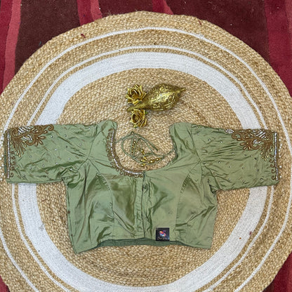 38” M Size 8 Aari Worked Sari Blouse Indian Saree Top Pista Green B286