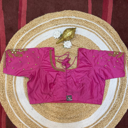 46” Size 16 Aari Worked Sari Blouse Indian Saree Top Silk Hot Pink B222