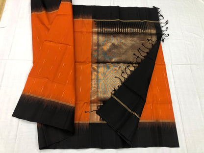 Kanchipuram Pattu Soft Silk Saree Pure Silk Bridal Sari Orange | SS9