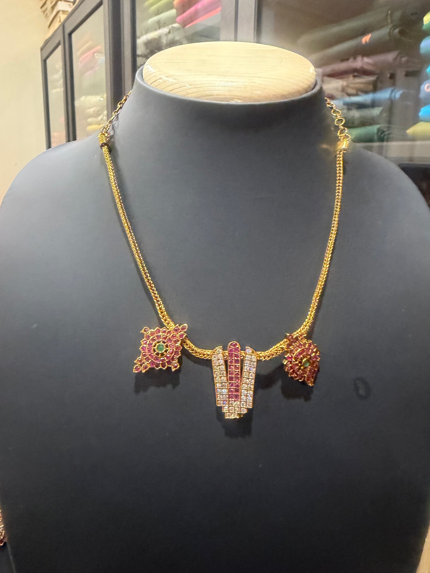 Indian Necklace Earrings Sanku Chakra Namam set N36
