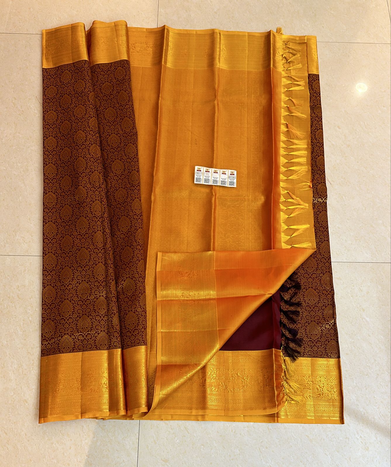 1g Gold Kanchipuram Pure Silk Saree Maroon Yellow Kanjivaram Sari| SPK177
