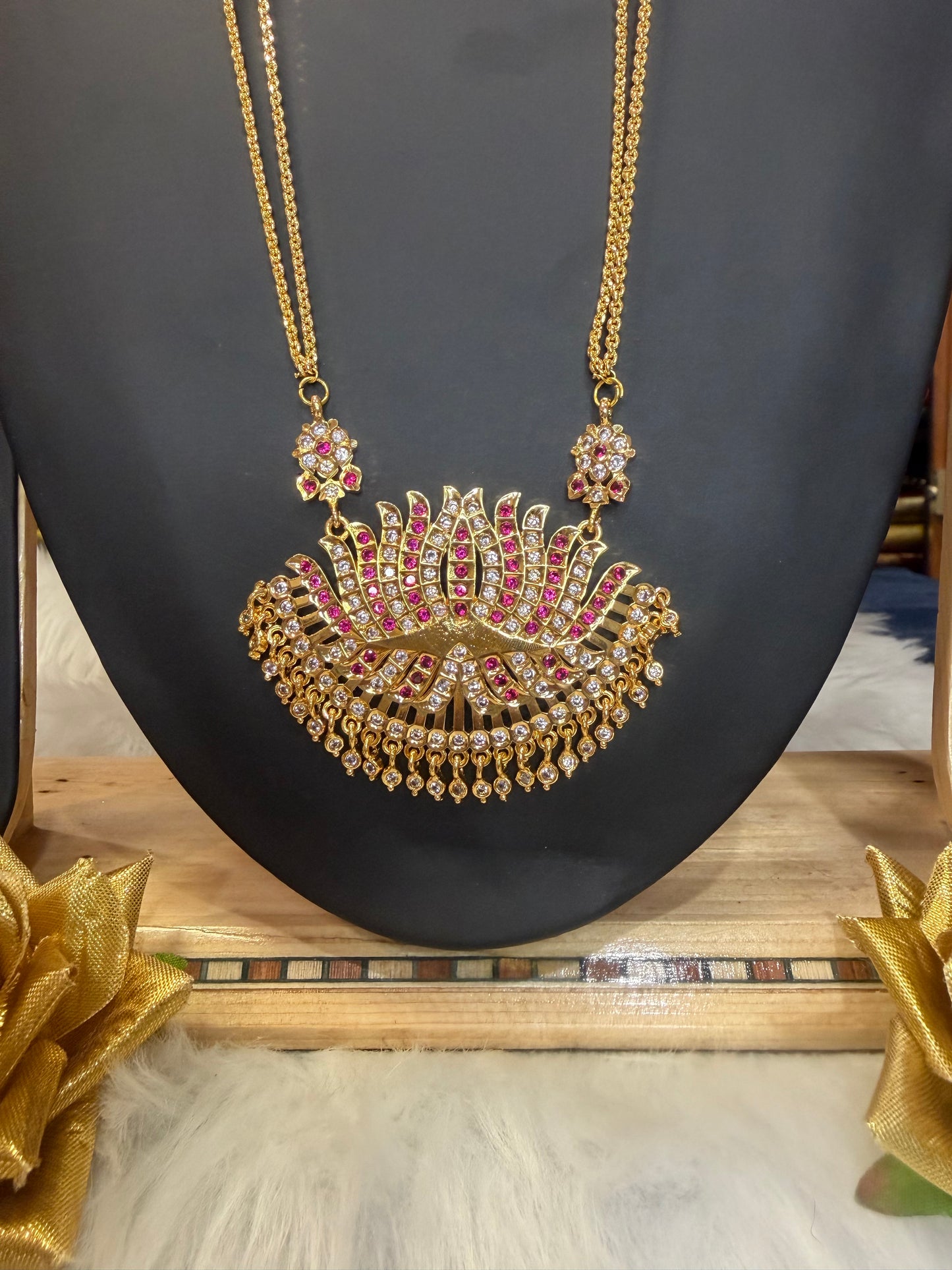 Impon Indian Necklace Ruby Lotus Pathakkam Haram Wedding Jewellery N29