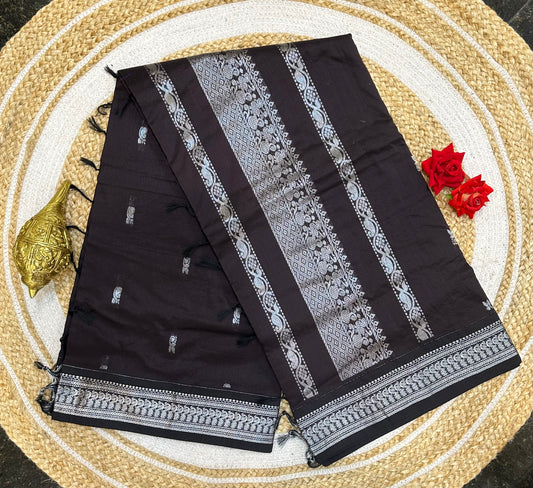 Brown Silver Kalyani Silk Cotton Traditional Sari South Indian Saree S140